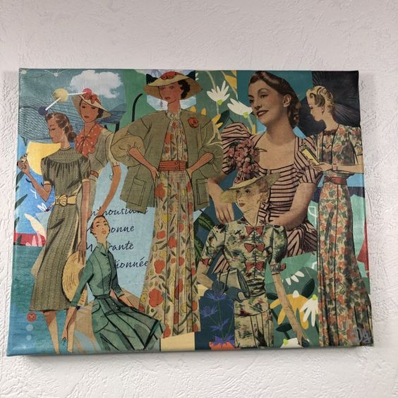 Tableaux collage toile tendue réf 1350 hauteur 24cm largeur 30cm couleur multicolore fait main modèle unique