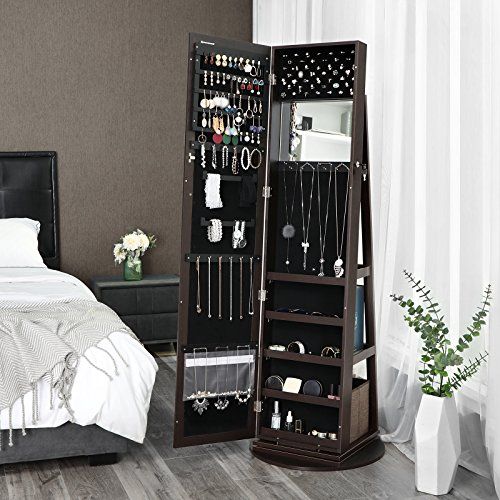Mics 360 Rotatable Jewelry Organizer Cabinet Armoire Lockable Higher Mirror Brown Ujjc62br Beautiful Cool Jewelry Organizer Cabinet Armoire, Lockable Jewelry Armoire