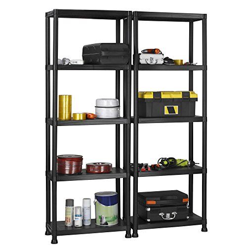 Vonhaus 5 Tier Garage Shelving Unit With Wall Brackets Pack Of 2 Heavy Duty Black Plastic Interlocking Units Shelves Plastic Shelves Garage Shelving, Best Heavy Duty Garage Shelving Uk
