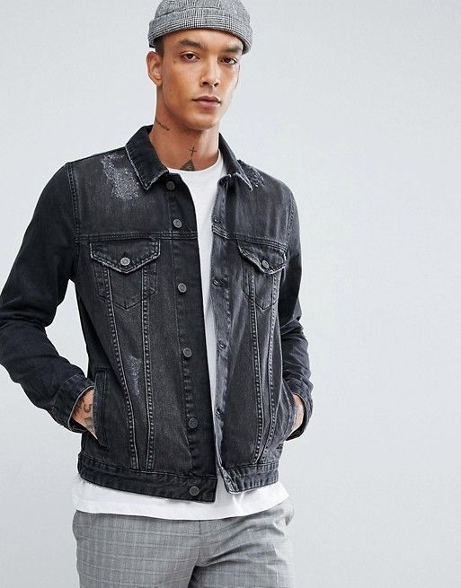 Asos Denim Jacket In Black Wash With Rips Asos Denim Denim Jacket Jackets