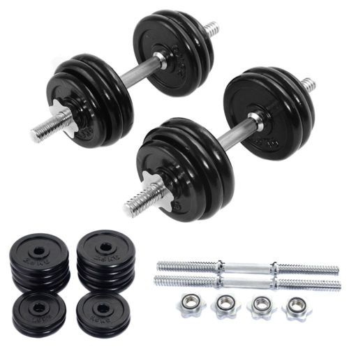 44LB Weight Dumbbell Set Adjustable Cap Gym Barbell Plates Body Workout Fitness
