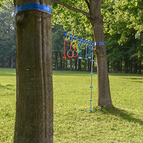 Climbing Rope Ninja Warrior Obstacle Course for Kids 42 Slackline Kit Trapeze Swing Rope Ladder Jungle Gym Monkey Bars Kit for Kids and Adults Wheel Warrior Training Equipment Gymnastic Bar