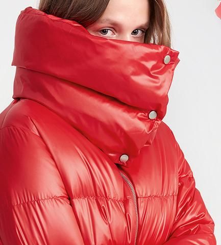 High Collar Thick Puffer Down Coat, Red | ナイロン, ダウン Rains Puffer Jacket Red | GetInspired.no