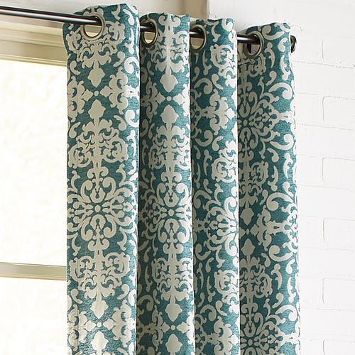 Damask Chenille Grommet Teal 96 Curtain Custom Ds Curtains Teal Curtains Grommet, Teal Grommet Curtains