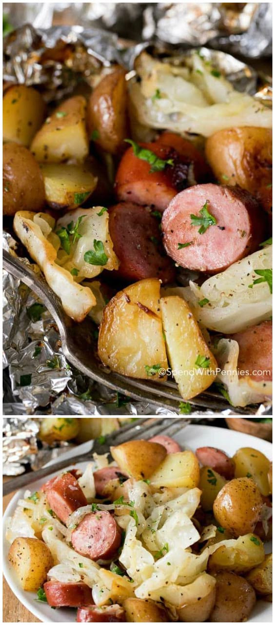 Cabbage And Sausage Foil Packets