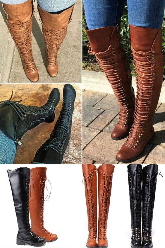 Aisun Womens Elegant Faux Suede Slim Round Toe Dressy Inside Zip Up Lace Up Block Mid Heel Over The Knee Boots