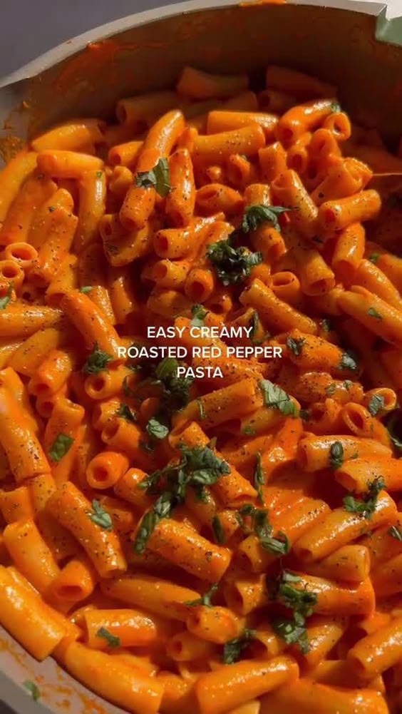 The best easy weeknight dinner, EVER. This creamy red pepper pasta sauce is so delicious, quick, simple, and versatile.
