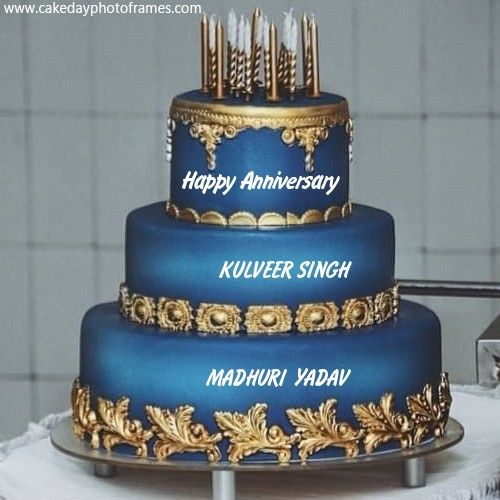 Happy Anniversary Greetings For Your Love One On This Royal Blue Decorated Cake Is Such A B Happy Anniversary Cakes Anniversary Cake With Name Anniversary Cake