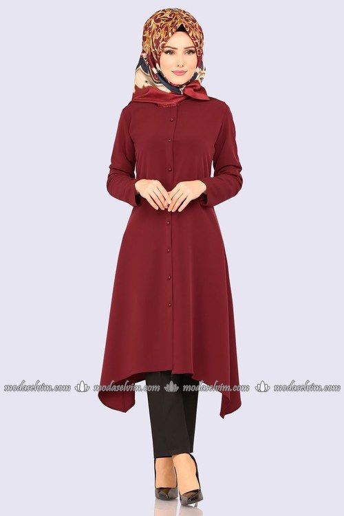 Modaselvim Tunik Dugmeli Tesettur Tunik Pl870 Bordo Mutevazi Kiyafetler The Dress Elbiseler