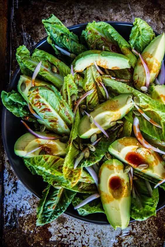 Smoky Romaine + Avocado Salad | #salad #sides #avocados #pepitas vinaigrette #vegetarian #vegan #gf #yum |