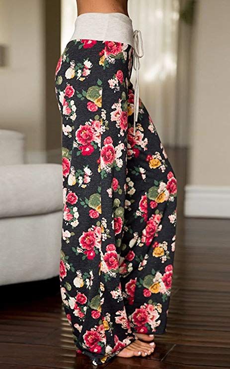 AMiERY Women's Comfy Casual Pajama Pants Floral Print Drawstring Palazzo Lounge Pants Wide Leg AMiERY Women's Comfy Casual Pajama Pants Floral Print Drawstring Palazzo Lounge Pants Wide Leg