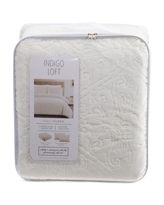 Indigo Loft Sculpted Faux Rabbit Fur Duvet Set Color Winter White Full Queen 59 99 Tj Maxx Duvet Sets Duvet Faux