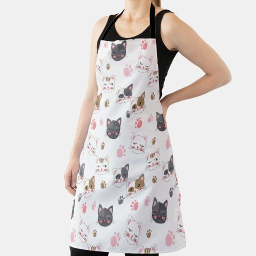 Fun Kitty Cat Pattern Apron Zazzle Com In 2021 Cat Pattern Cool Aprons Apron