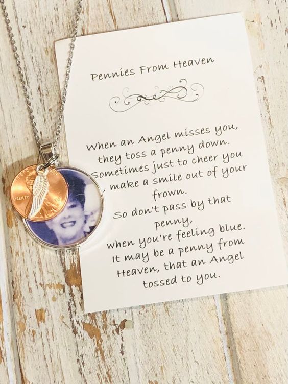 Please attach your photo by clicking on the icon in messages ~ This is personalized using your loved ones photo Comes with everything shown Tags Memorial gift Memorial necklace Memorial jewelry Pennies from Heaven Penny from Heaven Photo necklace Memorial photo jewelry Photo jewelry