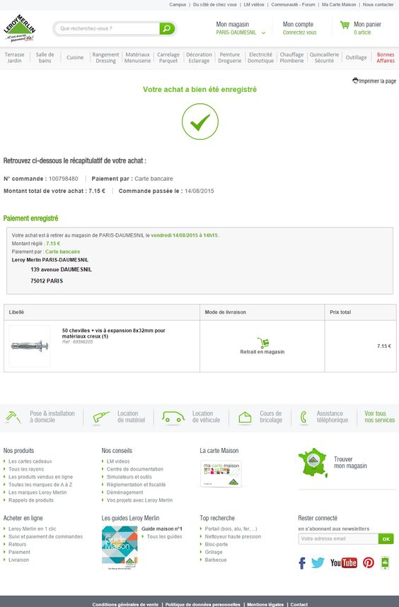 confirmation commande click collect leroy merlin pose parquet flottant travaux de peinture bricolage maison