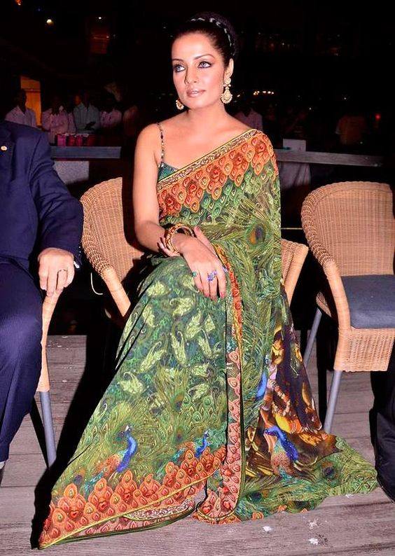 Celina Jaitley is wearing a Peacock Print Saree