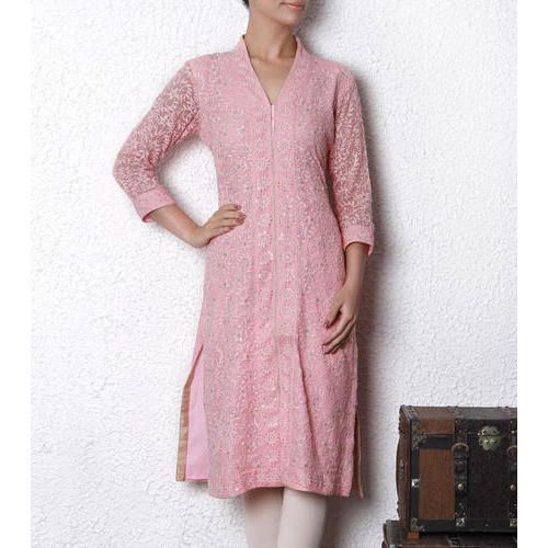 Minu MINNAT Premium Cotton Chikan Work Kurtis Catalog , Pack of 4Pcs