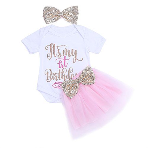 Newborn Baby Girls 1st Birthday Romper Bodysuit Bow Tutu Skirt Dress Outfit