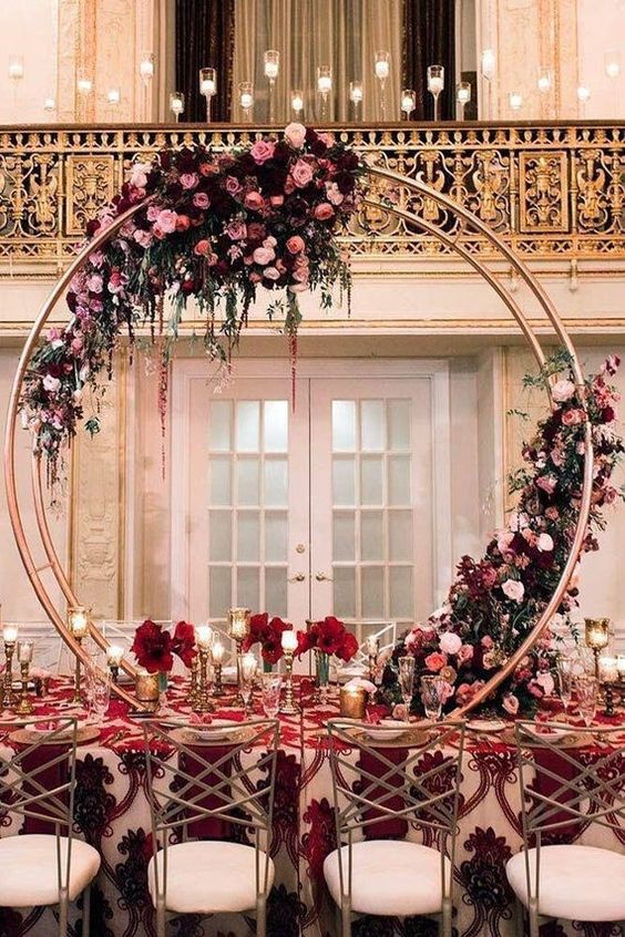 Inspirational burgundy and peach wedding centerpieces