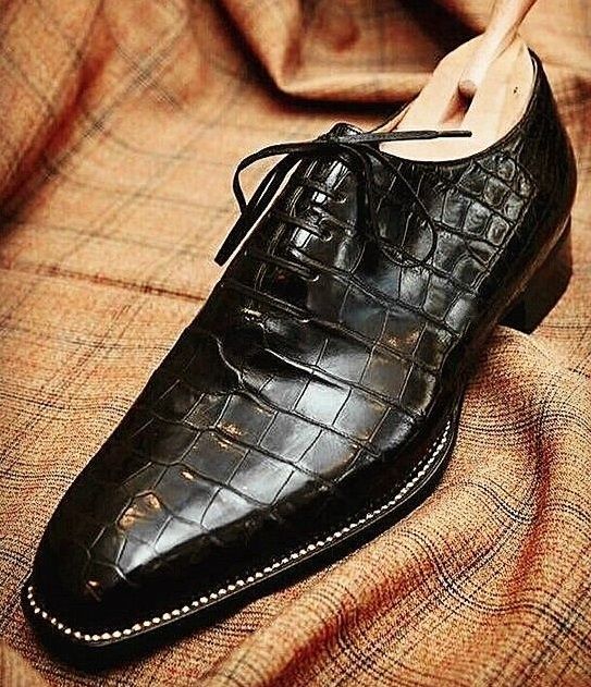 Textured Shoes Handmade Men Black Crocodile Texture Leather Moccasin Shoes