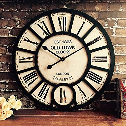 Rond Style loft Industriel Horloges Bois Silencieuse Ponctuel R/étro D/écoration pour Bar Restaurant Cafe-E d:39cm UNILIFE American Vintage Grande Pendules murales
