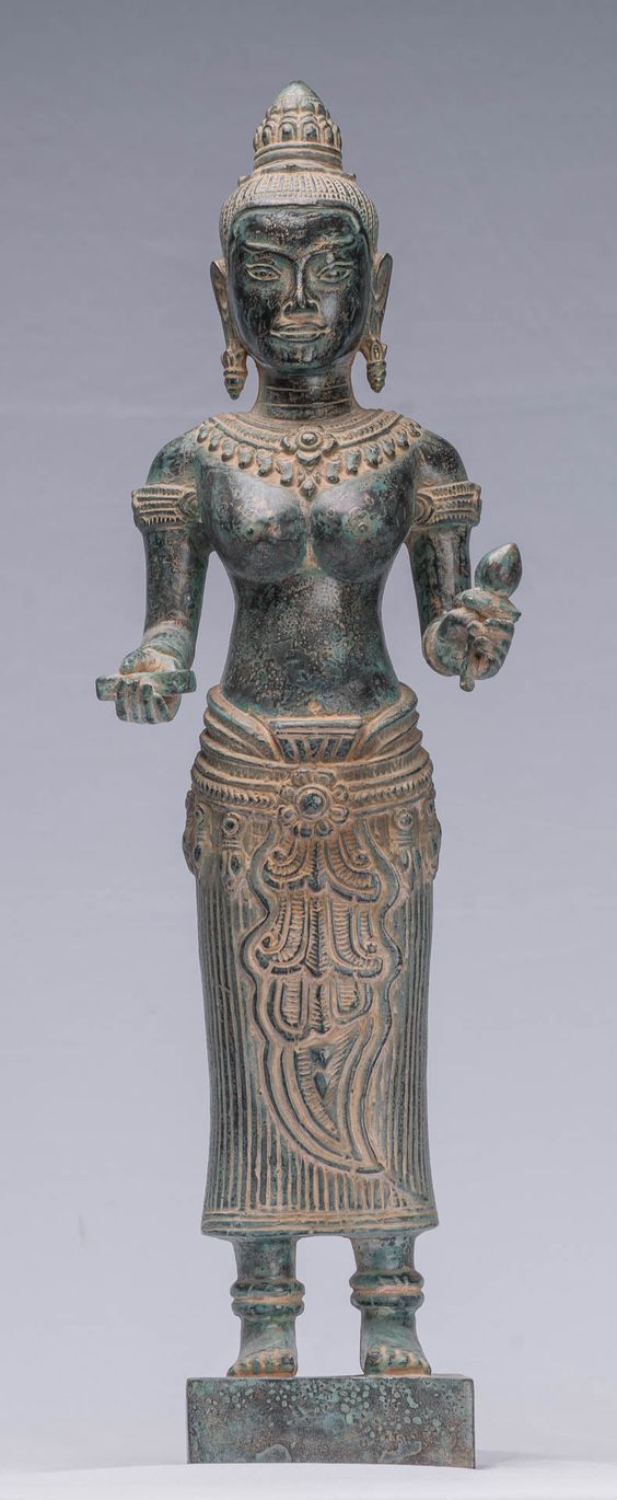 Lakshmi Statue - Antique Khmer Style Bronze Lakshmi / Devi Consort of Vishnu Statue - 50cm/20