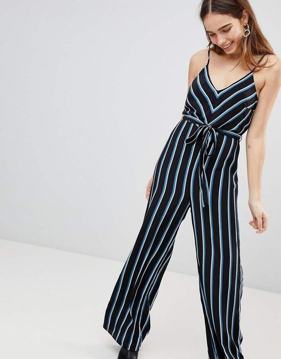 New Look Stripe Strappy Jumpsuit $48 Jumpsuit by New Look, Striped design, Another staple to line your wardrobe, V-neck, Self-tie waist, You're in control, Wide leg, Regular cut, Fits you just right. Transforming the coolest looks straight from the runway into wardrobe staples, New Look joins the ASOS round up of great British high street brands.