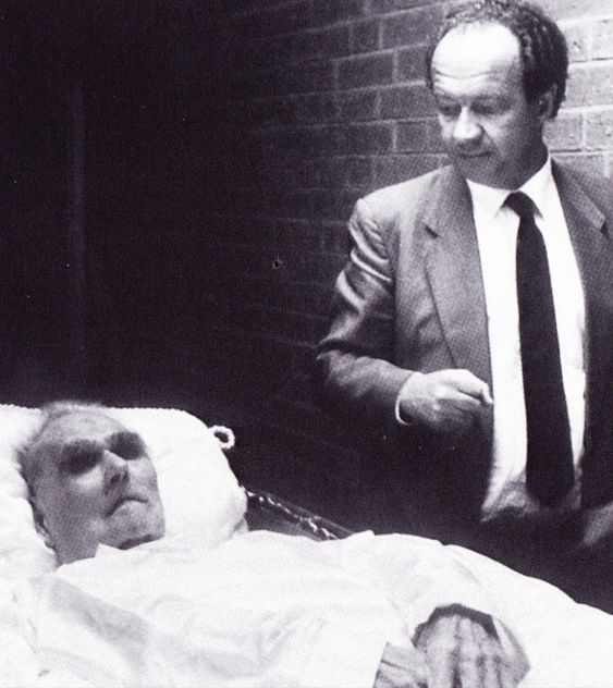 Wolf Rüdiger Hess with the corpse of his father Rudolf after he committed suicide in Spandau Prison on August 17th, 1987. The Hess family has never believed in the suicide of their relative.