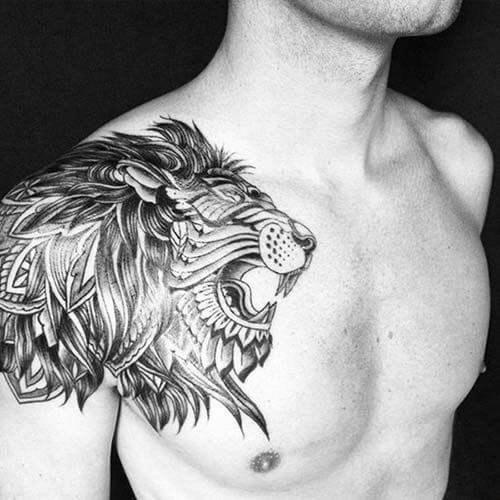 50 Lion Shoulder Tattoo Designs For Men Masculine Ink Ideas Mens Shoulder Tattoo Tattoo Designs Men Lion Chest Tattoo
