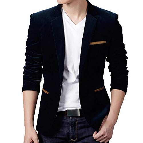 KEERADS Hommes Automne Hiver Mode Casual Velours Côtelé Slim Blazer Homme Noir Velours Veste de Costume Slim Fit