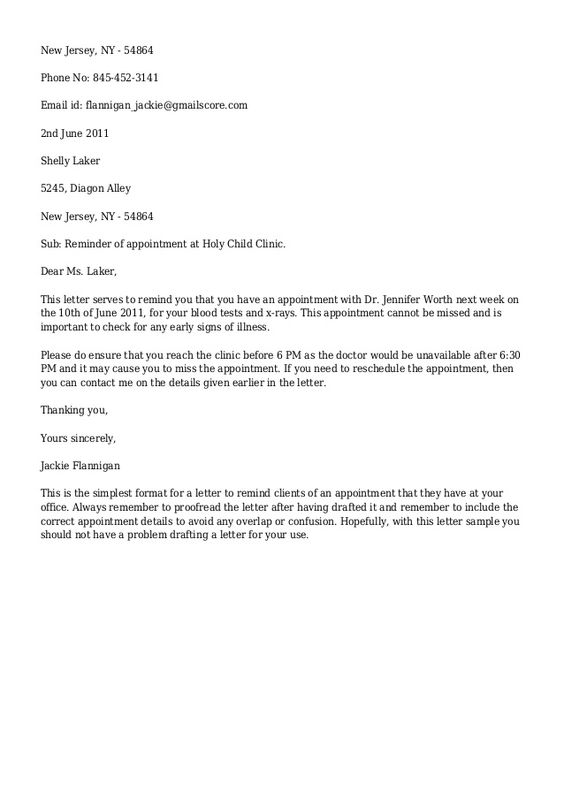 letter for appointment reminder jackie flannigan darthmouth - resignation letter template word letter for appointment reminder jackie flannigan darthmouth - resignation letter template word