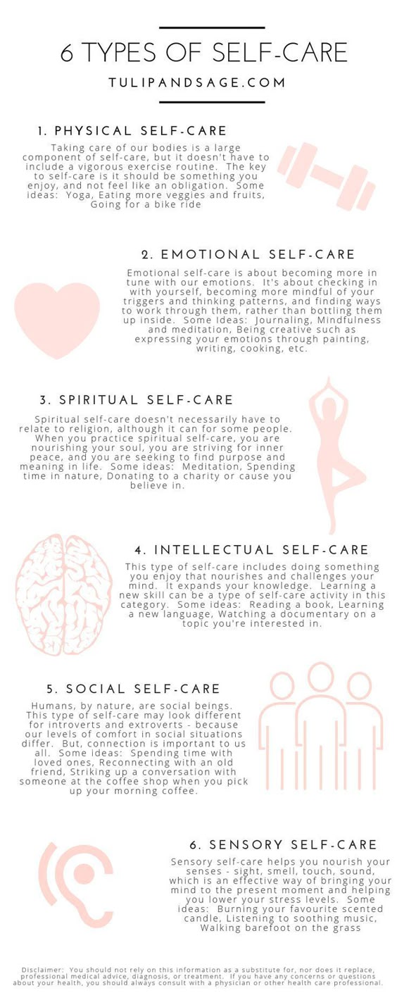 6 Types of Self-Care & Ways to Practice Them | Tulip and Sage #selfcare #soulcare