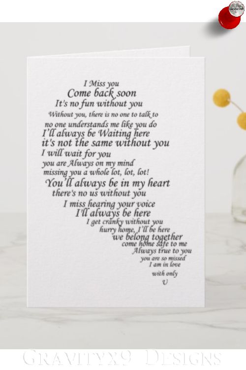 I Miss You Text in Half of Heart Card | Zazzle