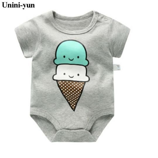 Infant Baby Girls Bodysuit Short-Sleeve Onesie Ice Cream Print Jumpsuit Summer Pajamas