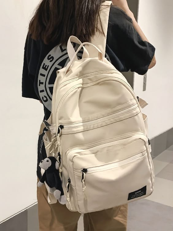 Olivia Mark - Multi-Compartment Letter Patched Detail Backpack with Ba