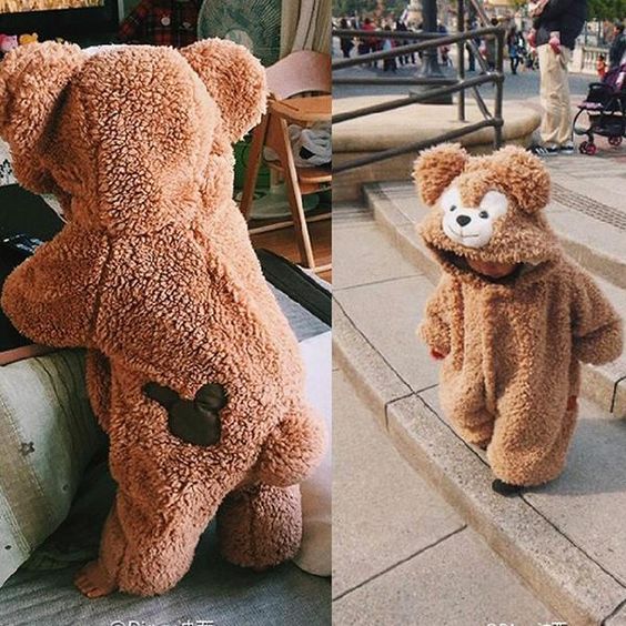 Ãcretsiz kargo ! Kalın Polar Duffy Bear Bebek Yürüyor KıŠSıcak KapüÅonlu Romper