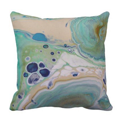 Blue Tan Marble Stone Fluid Art Colorful Unique Throw Pillow