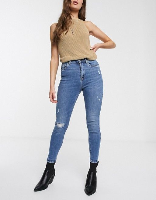 Синие джинсы скинни с рваной отделкой Only | ASOS