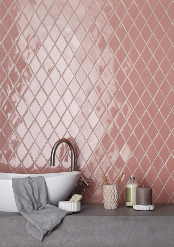 Handmade New Terracotta tiles // glazed pink diamond