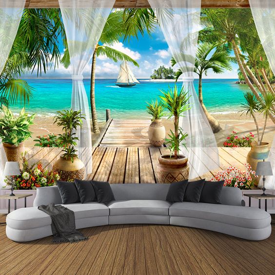 43.7R$ 46% de desconto|Papel de parede foto customizada 3D, fundo de parede com vista 3D para praia e mar com areia para sala de estar quarto sala de TV mural de parede decoração para casa|Pap. parede| - AliExpress