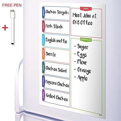 Drywipe Magnet Whiteboard Kitchen Office Memo Notice Board Large A3 Meal Daily Planner CKB LTD/® COLOUR SHOPPING Magnetic Fridge Board With Marker White Board /& Pen
