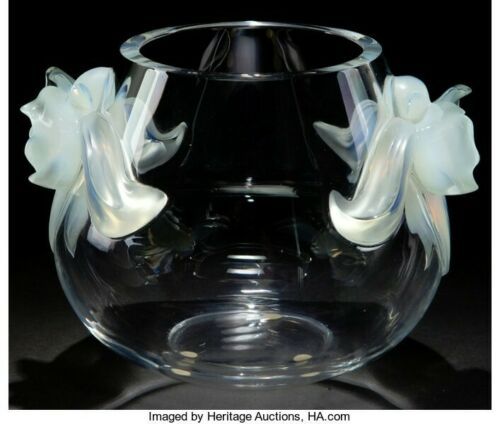 Lalique Orchidee Vase Orchid Opalescent Clear French Art Glass Vase Lalique Art Deco Glass Lalique Crystal