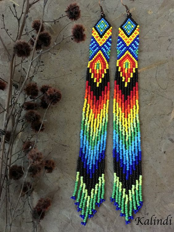 Long ethnic earrings made of high quality Czech beads Preciosa, Size: 8,3 inches in length (with hooks) (21 centimeters) authors work All jewelry presented in this store handmade. I accept custom orders. Please do not hesitate to contact if you have any questions or comments regarding