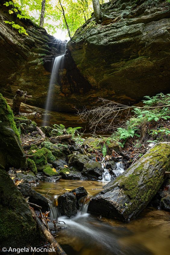 "Memorial Falls Nature Print by Angela Mocniak, does not come with frame. Watermark will be removed. Print alone. Your choice of lustre print alone, metal print with float mount (mount only comes with sizes 8x10 and larger), or canvas gallery wrap (1.5\\" wrap). Munising, Michigan - Memorial Falls - October 2019 Upper Peninsula Michigan Landscape Nature Photography Fall Nature Print / Autumn All images are high resolution and professionally printed. * Photographic Lustre Paper - No Frame * Metal
