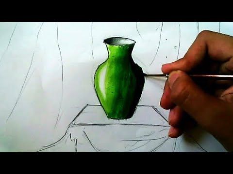basic watercolour painting of pot from still life object drawing