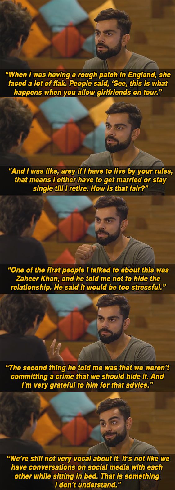 And, finally, he thanked Zaheer Khan for helping them get through a tough phase in their relationship with some solid advice.