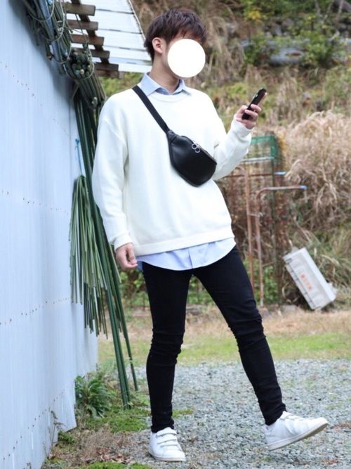 ゆーと Public Tokyoのニット セーターを使ったコーディネート Wear 黒 スキニー 白ニット ニットセーター ゆーと Public Tokyoのニット セーターを使ったコーディネート Wear 黒 スキニー 白ニット ニットセーター