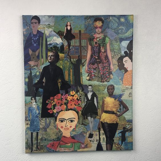 Tableaux collage toile tendue réf 1160 hauteur 50cm largeur 40cm couleur multicolore fait main modèle unique