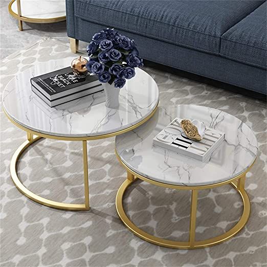Natuo Furniture Fashion Marble Side End Table For Sofa Small Round Morden Coffee Table With Gold Metal Legs For Living Room Small Sofa Coffee Table End Tables