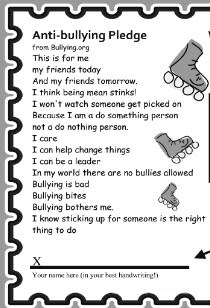 Worksheet Printable Bully Story For Kids anti bullying pledge 8pm free admission with signed card print it and pinterest car